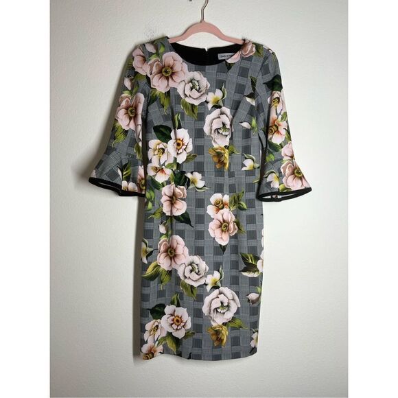 Shelby & Palmer Flowered / striped pattern Sheath dress 3/4 sleeve Size 6 - Picture 1 of 12